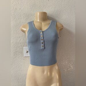 Love Tree Light Blue Ribbed Tank Top with Buttons